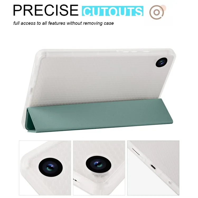 For Samsung Galaxy Tab A9+ Tablet Case Clear Back Tri-fold Leather Cover with Pen Slot