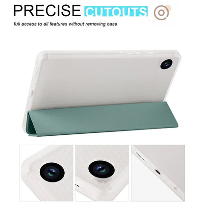 For Samsung Galaxy Tab A9+ Tablet Case Clear Back Tri-fold Leather Cover with Pen Slot
