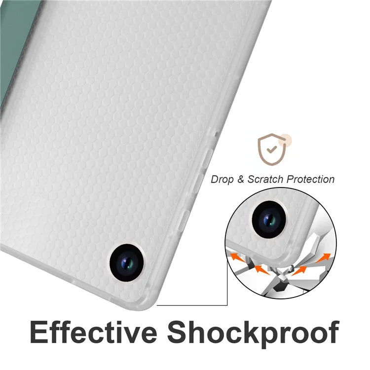 For Samsung Galaxy Tab A9+ Tablet Case Clear Back Tri-fold Leather Cover with Pen Slot