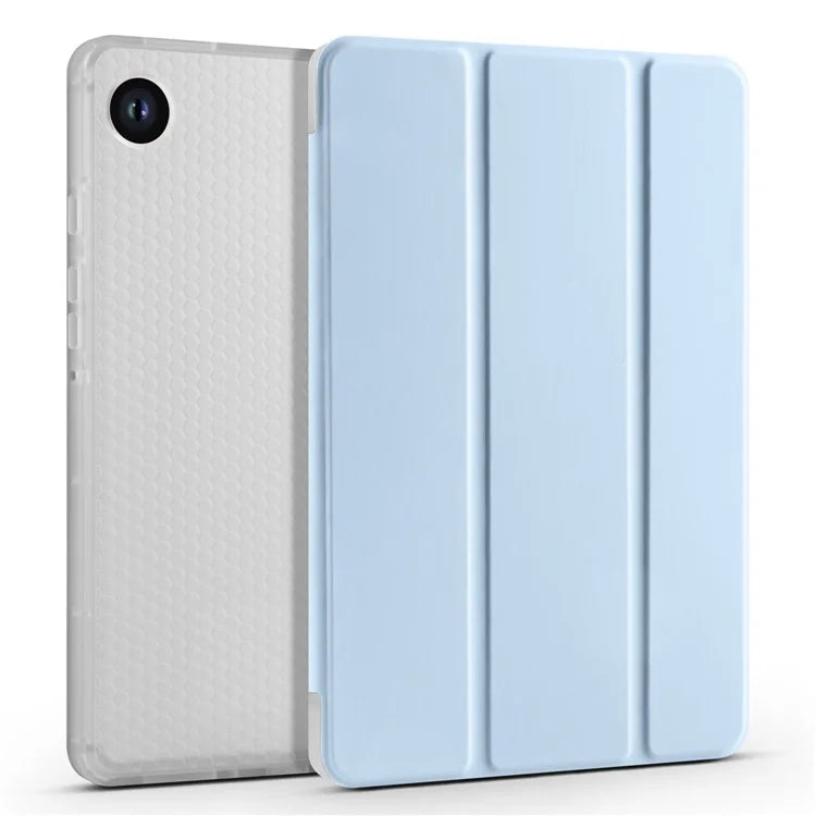 For Samsung Galaxy Tab A9+ Tablet Case Clear Back Tri-fold Leather Cover with Pen Slot