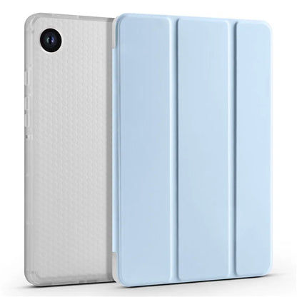 For Samsung Galaxy Tab A9+ Tablet Case Clear Back Tri-fold Leather Cover with Pen Slot