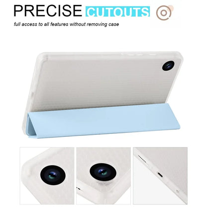 For Samsung Galaxy Tab A9+ Tablet Case Clear Back Tri-fold Leather Cover with Pen Slot