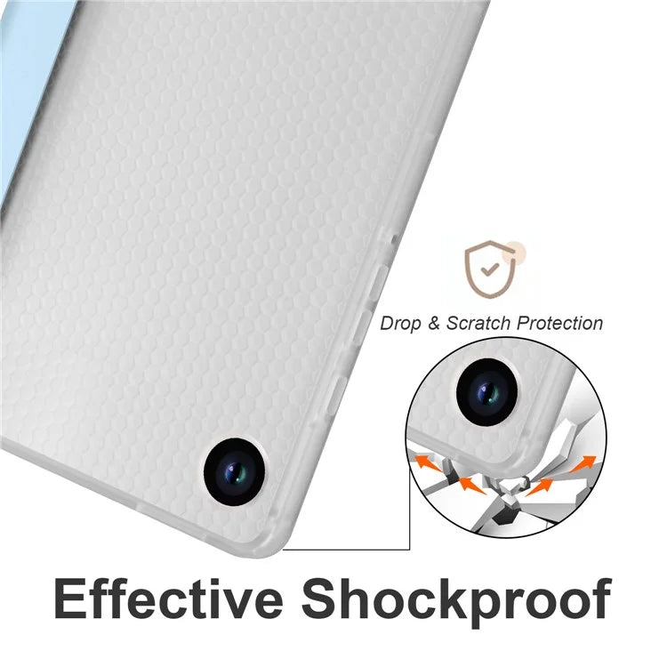 For Samsung Galaxy Tab A9+ Tablet Case Clear Back Tri-fold Leather Cover with Pen Slot