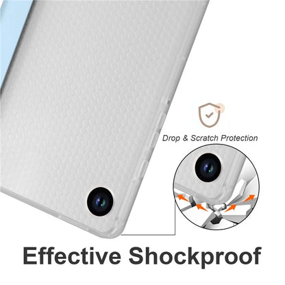 For Samsung Galaxy Tab A9+ Tablet Case Clear Back Tri-fold Leather Cover with Pen Slot