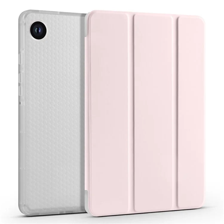 For Samsung Galaxy Tab A9+ Tablet Case Clear Back Tri-fold Leather Cover with Pen Slot