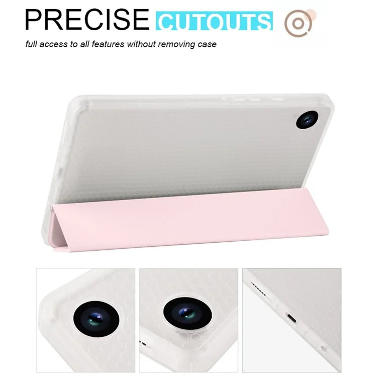 For Samsung Galaxy Tab A9+ Tablet Case Clear Back Tri-fold Leather Cover with Pen Slot