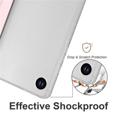 For Samsung Galaxy Tab A9+ Tablet Case Clear Back Tri-fold Leather Cover with Pen Slot