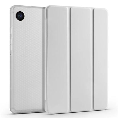 For Samsung Galaxy Tab A9+ Tablet Case Clear Back Tri-fold Leather Cover with Pen Slot