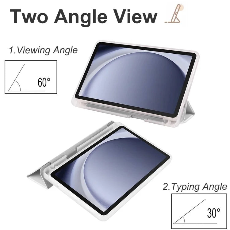 For Samsung Galaxy Tab A9+ Tablet Case Clear Back Tri-fold Leather Cover with Pen Slot