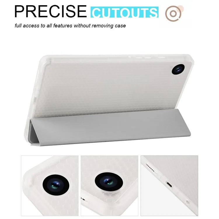 For Samsung Galaxy Tab A9+ Tablet Case Clear Back Tri-fold Leather Cover with Pen Slot