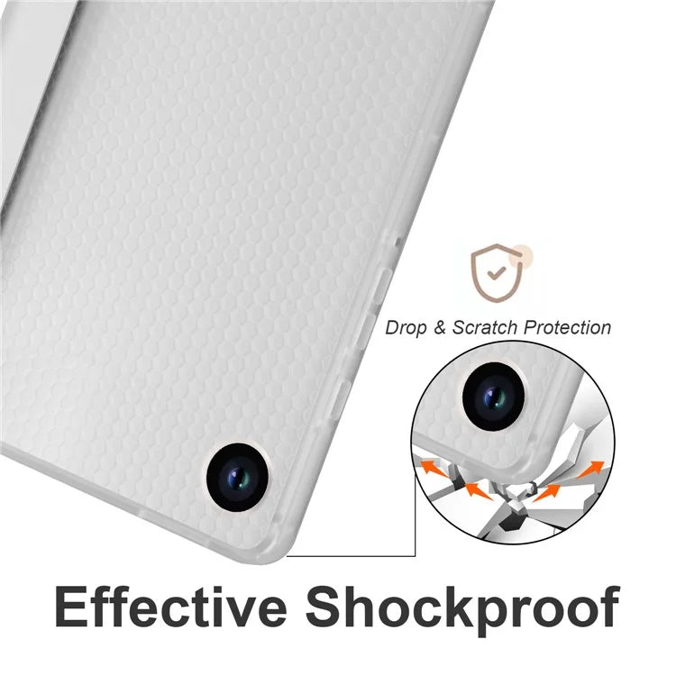For Samsung Galaxy Tab A9+ Tablet Case Clear Back Tri-fold Leather Cover with Pen Slot