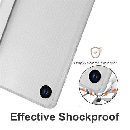 For Samsung Galaxy Tab A9+ Tablet Case Clear Back Tri-fold Leather Cover with Pen Slot