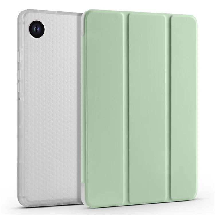 For Samsung Galaxy Tab A9+ Tablet Case Clear Back Tri-fold Leather Cover with Pen Slot