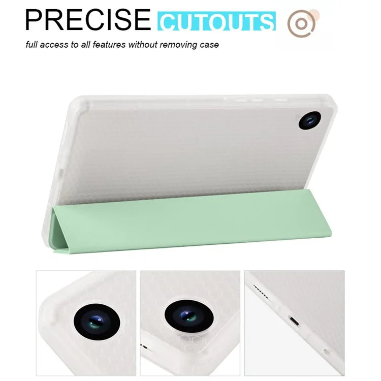 For Samsung Galaxy Tab A9+ Tablet Case Clear Back Tri-fold Leather Cover with Pen Slot