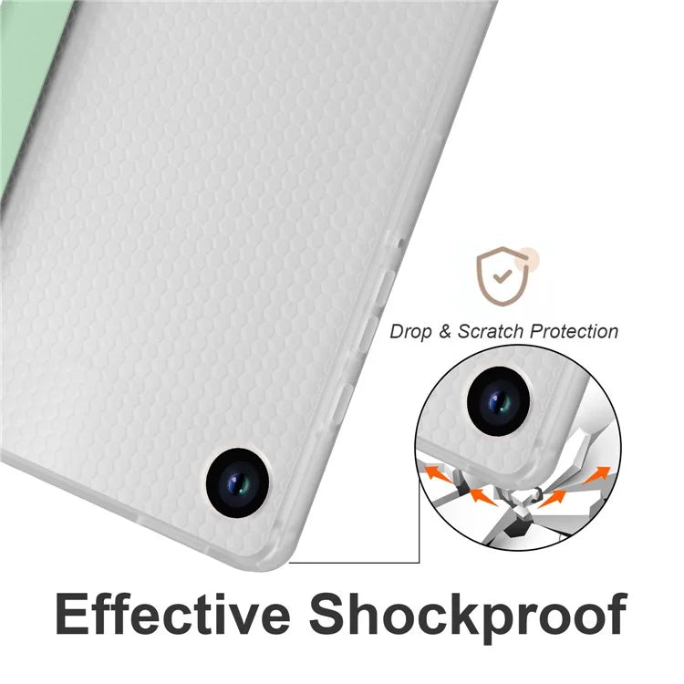 For Samsung Galaxy Tab A9+ Tablet Case Clear Back Tri-fold Leather Cover with Pen Slot