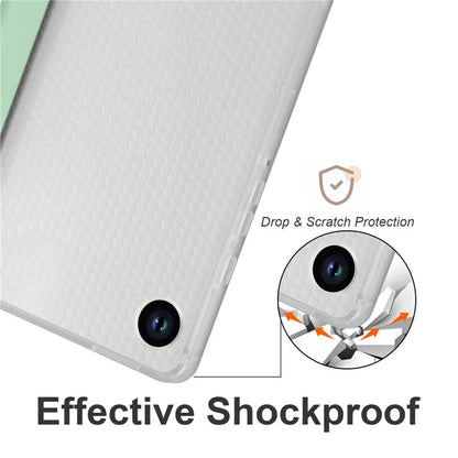 For Samsung Galaxy Tab A9+ Tablet Case Clear Back Tri-fold Leather Cover with Pen Slot