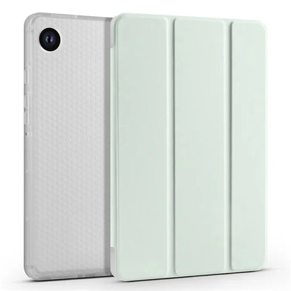 For Samsung Galaxy Tab A9+ Tablet Case Clear Back Tri-fold Leather Cover with Pen Slot