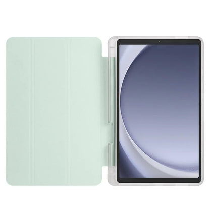 For Samsung Galaxy Tab A9+ Tablet Case Clear Back Tri-fold Leather Cover with Pen Slot