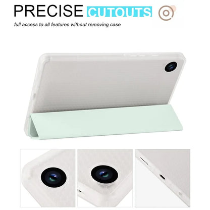 For Samsung Galaxy Tab A9+ Tablet Case Clear Back Tri-fold Leather Cover with Pen Slot