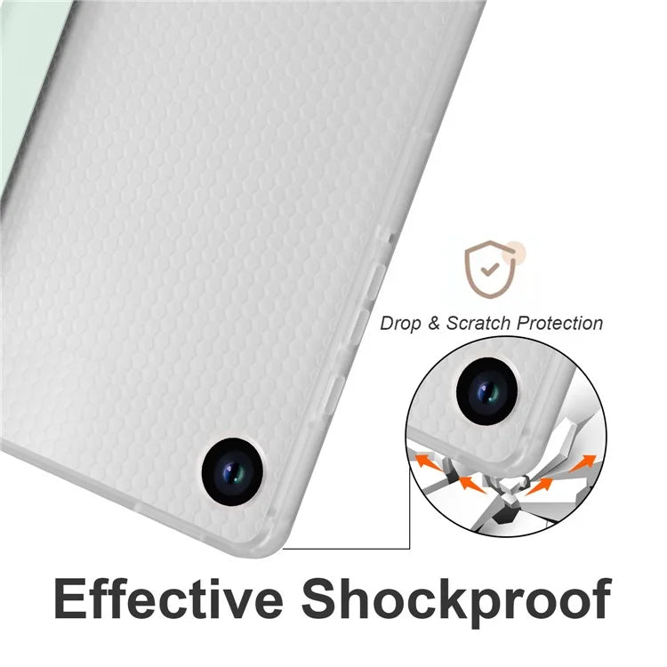 For Samsung Galaxy Tab A9+ Tablet Case Clear Back Tri-fold Leather Cover with Pen Slot