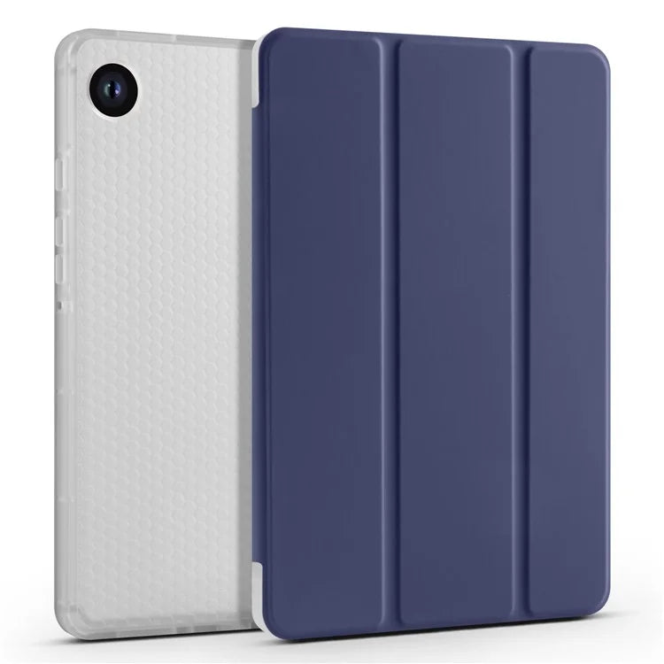 For Samsung Galaxy Tab A9+ Tablet Case Clear Back Tri-fold Leather Cover with Pen Slot