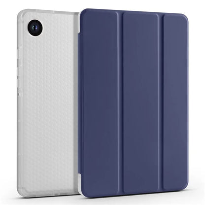 For Samsung Galaxy Tab A9+ Tablet Case Clear Back Tri-fold Leather Cover with Pen Slot