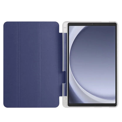 For Samsung Galaxy Tab A9+ Tablet Case Clear Back Tri-fold Leather Cover with Pen Slot