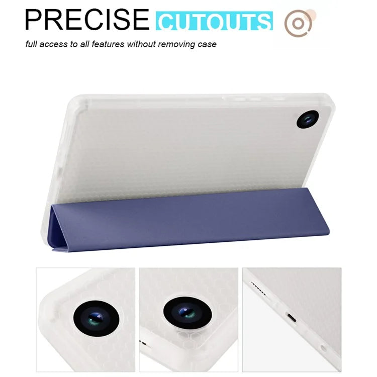 For Samsung Galaxy Tab A9+ Tablet Case Clear Back Tri-fold Leather Cover with Pen Slot
