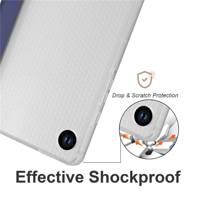 For Samsung Galaxy Tab A9+ Tablet Case Clear Back Tri-fold Leather Cover with Pen Slot
