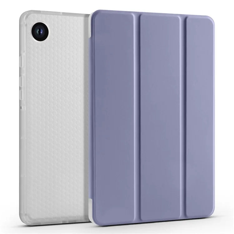For Samsung Galaxy Tab A9+ Tablet Case Clear Back Tri-fold Leather Cover with Pen Slot