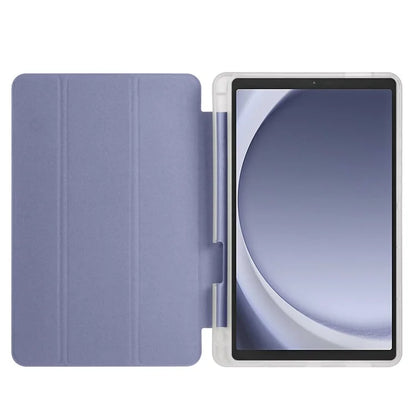 For Samsung Galaxy Tab A9+ Tablet Case Clear Back Tri-fold Leather Cover with Pen Slot