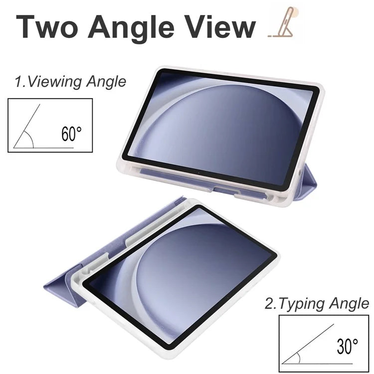 For Samsung Galaxy Tab A9+ Tablet Case Clear Back Tri-fold Leather Cover with Pen Slot
