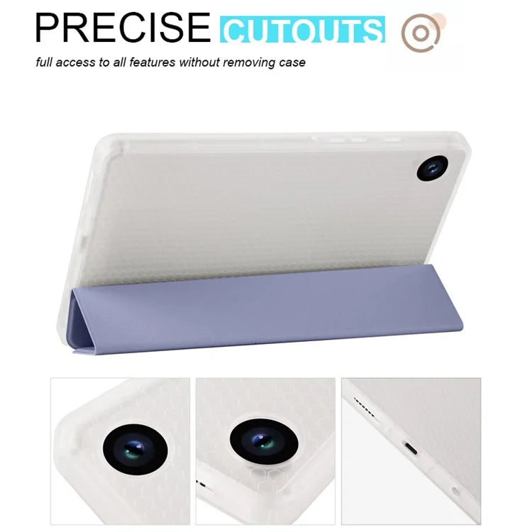For Samsung Galaxy Tab A9+ Tablet Case Clear Back Tri-fold Leather Cover with Pen Slot