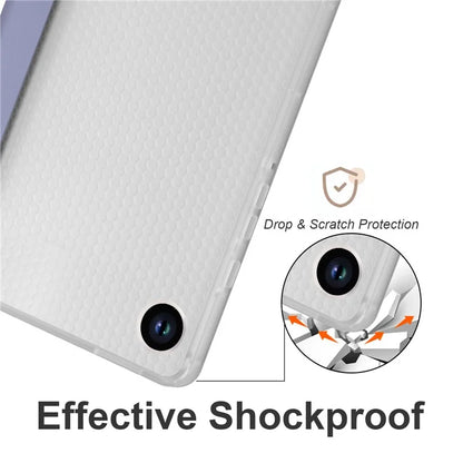 For Samsung Galaxy Tab A9+ Tablet Case Clear Back Tri-fold Leather Cover with Pen Slot