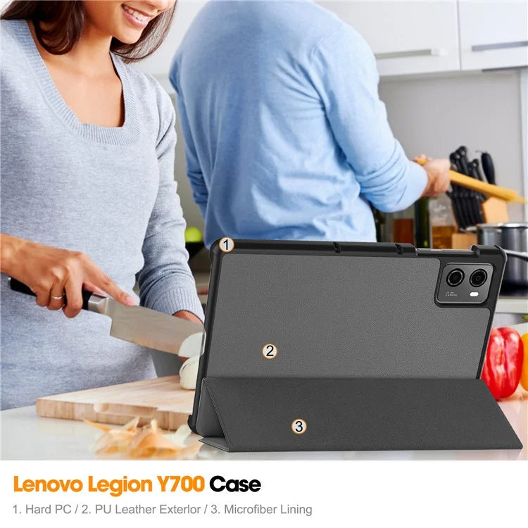 For Lenovo Legion Y700 (2023) Tri-fold Stand Leather Case Tablet Cover
