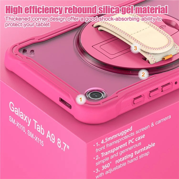 For Samsung Galaxy Tab A9 Tablet Case 360 Degree Rotary Kickstand Hand Strap Cover
