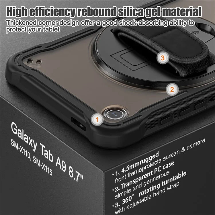 For Samsung Galaxy Tab A9 Tablet Case 360 Degree Rotary Kickstand Hand Strap Cover