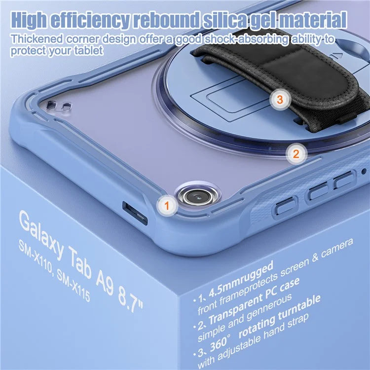For Samsung Galaxy Tab A9 Tablet Case 360 Degree Rotary Kickstand Hand Strap Cover