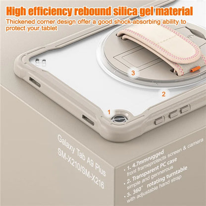 For Samsung Galaxy Tab A9+ Tablet Case PC+TPU Cover Rotary Kickstand Hand Strap