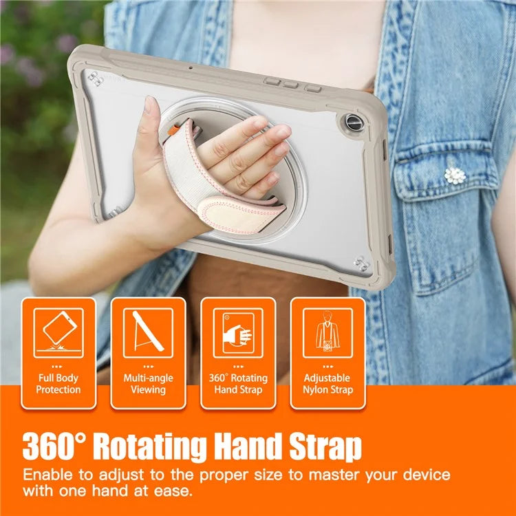For Samsung Galaxy Tab A9+ Tablet Case PC+TPU Cover Rotary Kickstand Hand Strap