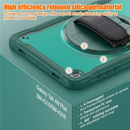 For Samsung Galaxy Tab A9+ Tablet Case PC+TPU Cover Rotary Kickstand Hand Strap