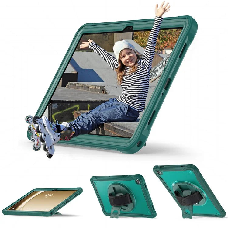 For Samsung Galaxy Tab A9+ Tablet Case PC+TPU Cover Rotary Kickstand Hand Strap