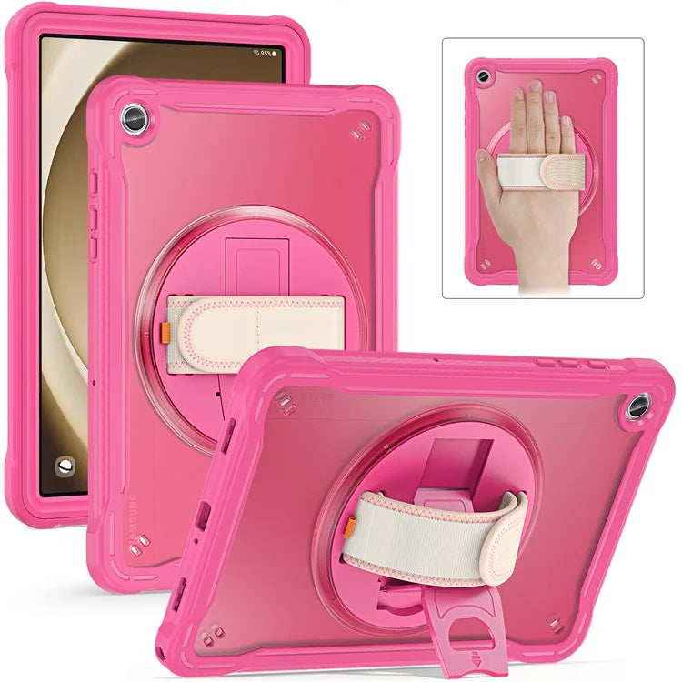 For Samsung Galaxy Tab A9+ Tablet Case PC+TPU Cover Rotary Kickstand Hand Strap