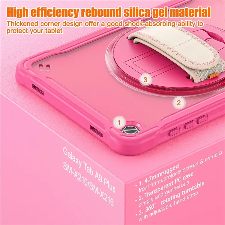 For Samsung Galaxy Tab A9+ Tablet Case PC+TPU Cover Rotary Kickstand Hand Strap