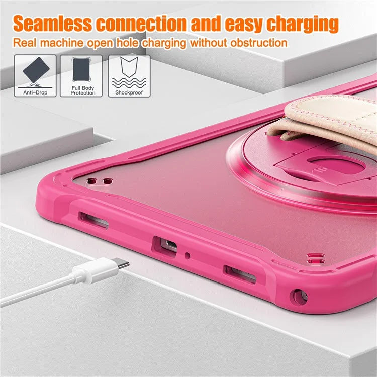 For Samsung Galaxy Tab A9+ Tablet Case PC+TPU Cover Rotary Kickstand Hand Strap