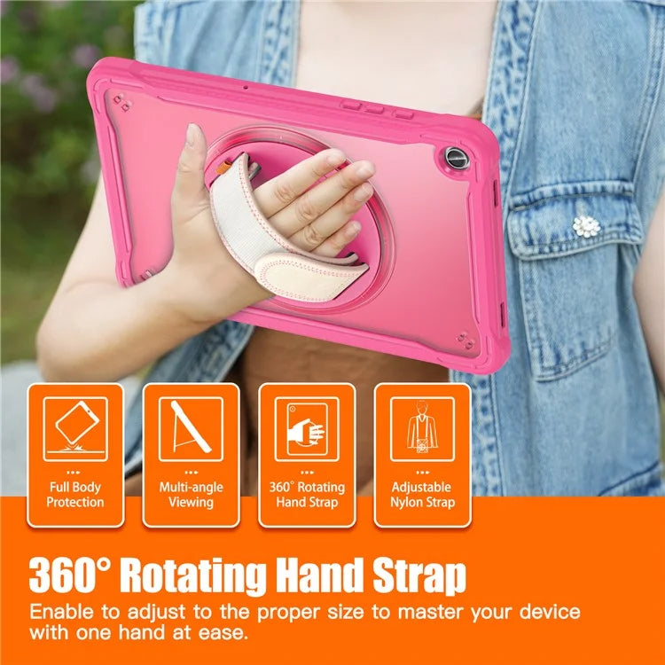 For Samsung Galaxy Tab A9+ Tablet Case PC+TPU Cover Rotary Kickstand Hand Strap