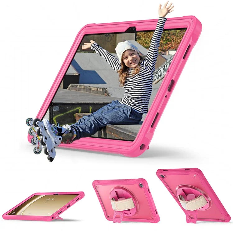 For Samsung Galaxy Tab A9+ Tablet Case PC+TPU Cover Rotary Kickstand Hand Strap