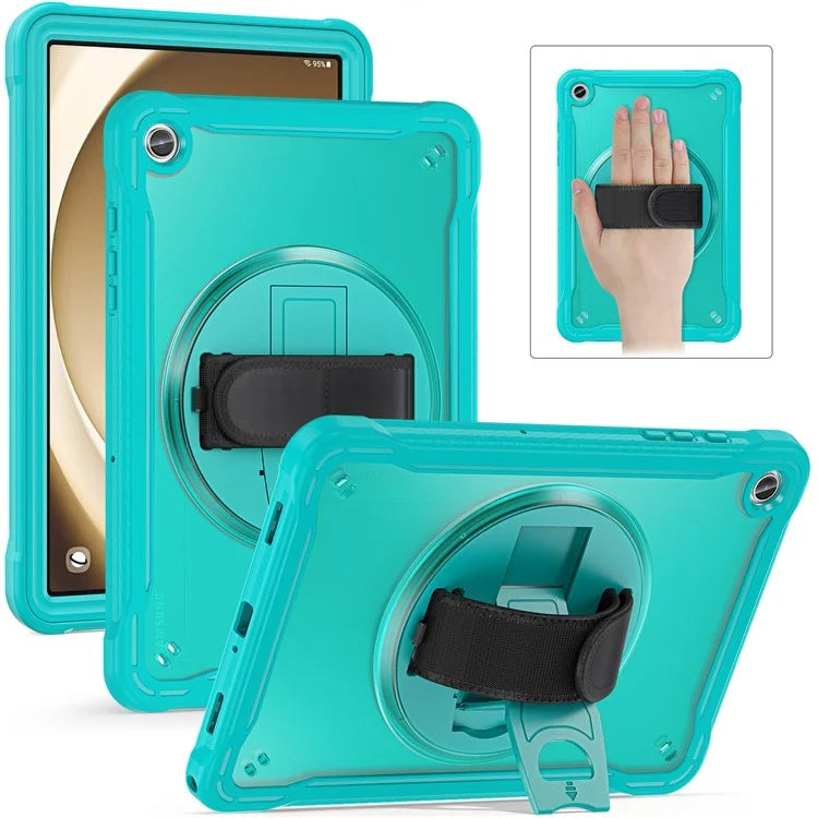 For Samsung Galaxy Tab A9+ Tablet Case PC+TPU Cover Rotary Kickstand Hand Strap