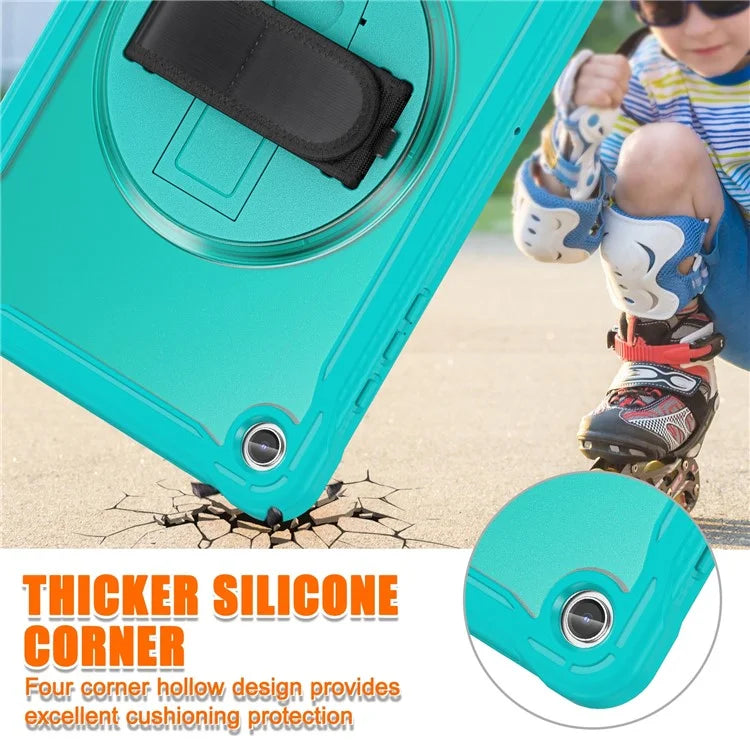 For Samsung Galaxy Tab A9+ Tablet Case PC+TPU Cover Rotary Kickstand Hand Strap