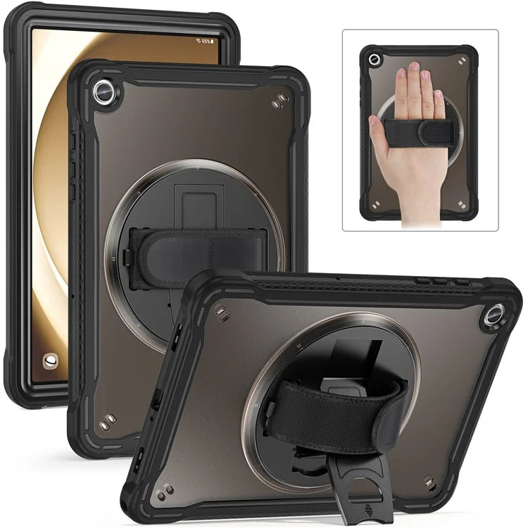 For Samsung Galaxy Tab A9+ Tablet Case PC+TPU Cover Rotary Kickstand Hand Strap